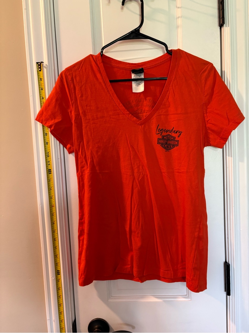 Harley-Davidson Orange V-Neck Tee with Black Logo fits like medium